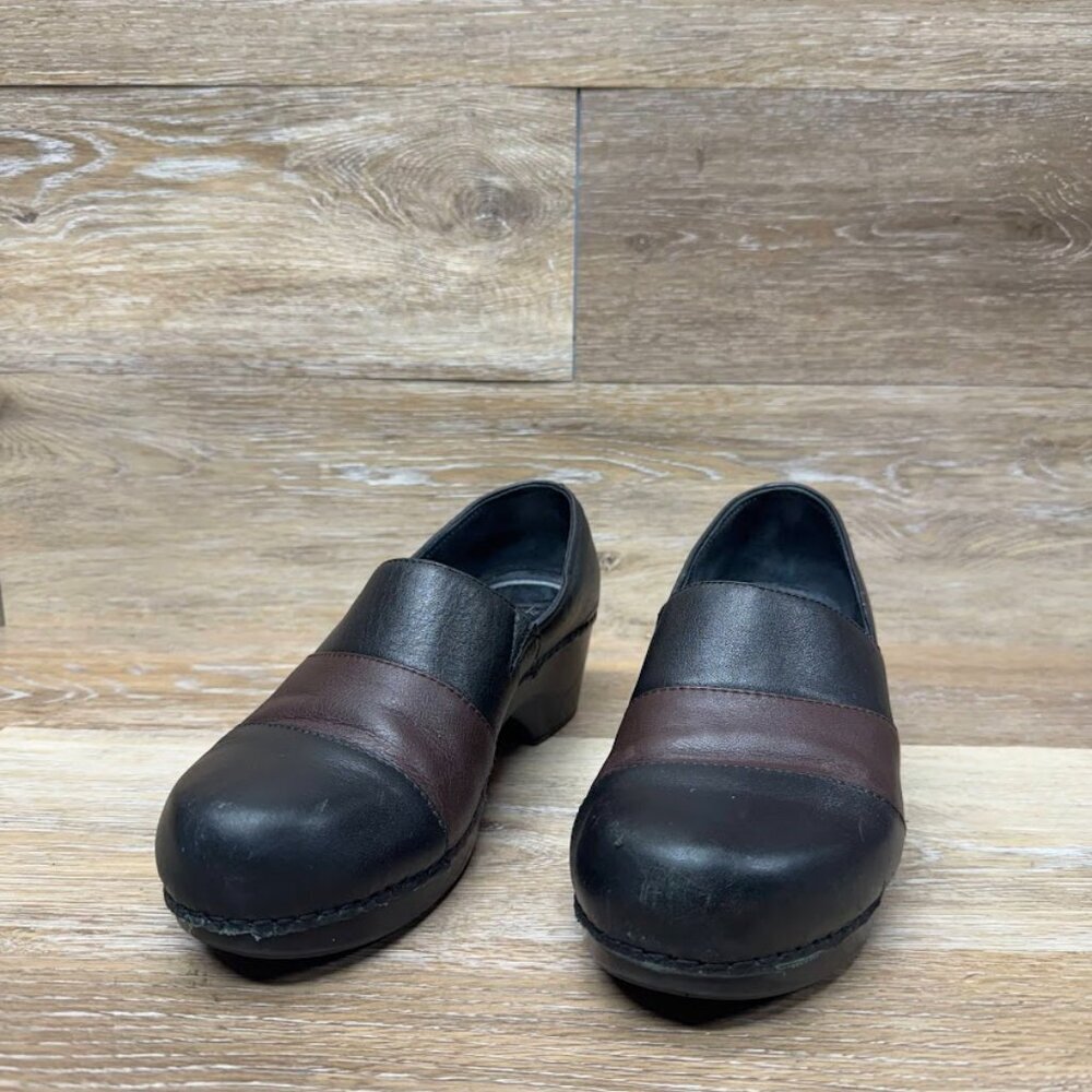 Dansko Prima Professional Black/Brown Leather Slip On Shoes Women's Size EU 40